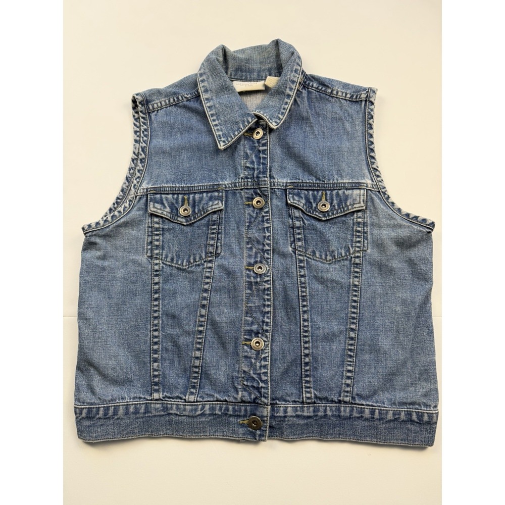 Vintage Liz Claiborne Denim Vest Women's Sz Petite Medium Trucker Western 90s